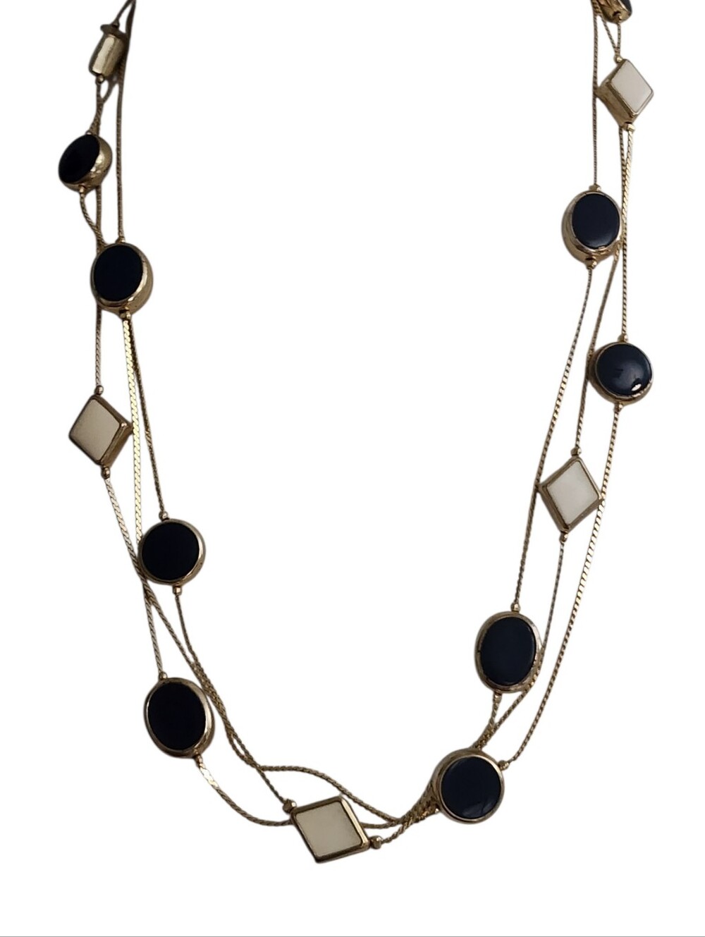Gold Layered Necklace with Blue and Cream Enamel Accents